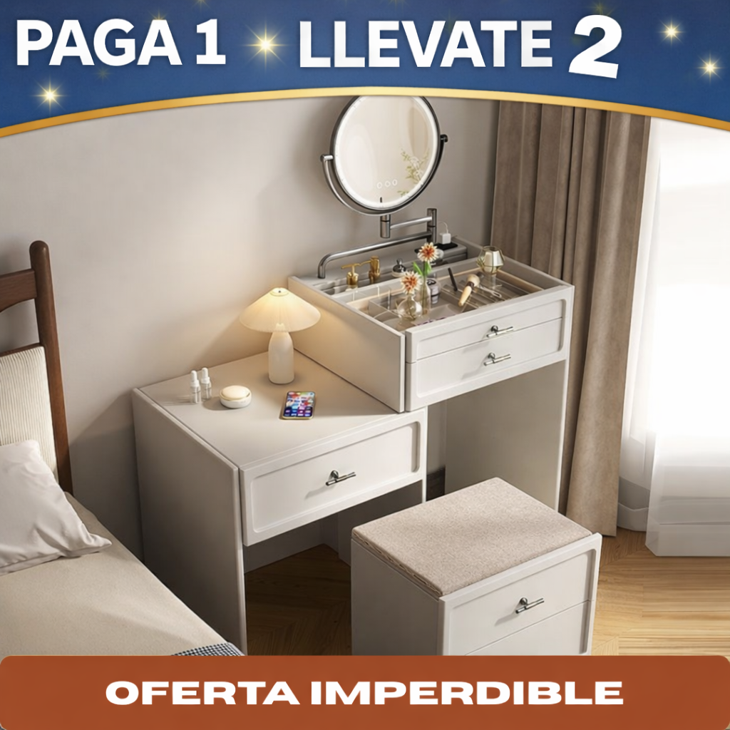 Promo 2x1: Mesita de Dormitorio Organizadora en Madera con 4 Cajones y Diseño Inteligente