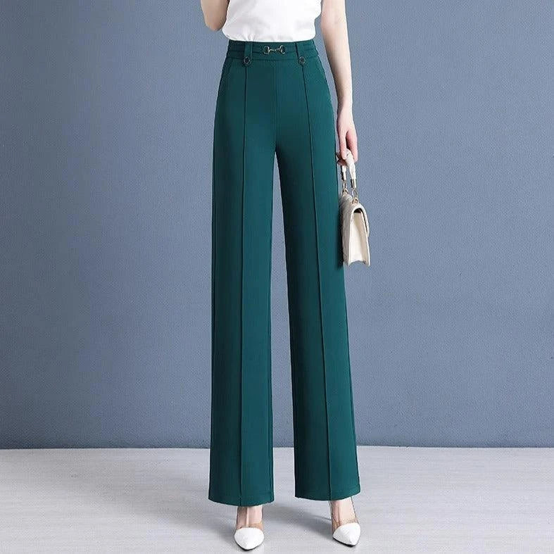 [Pagá 3, Llevate 5] Pantalones de Mujer Lavina de Tiro Alto con Botones Frontales en Poliéster y Seda Color Hielo